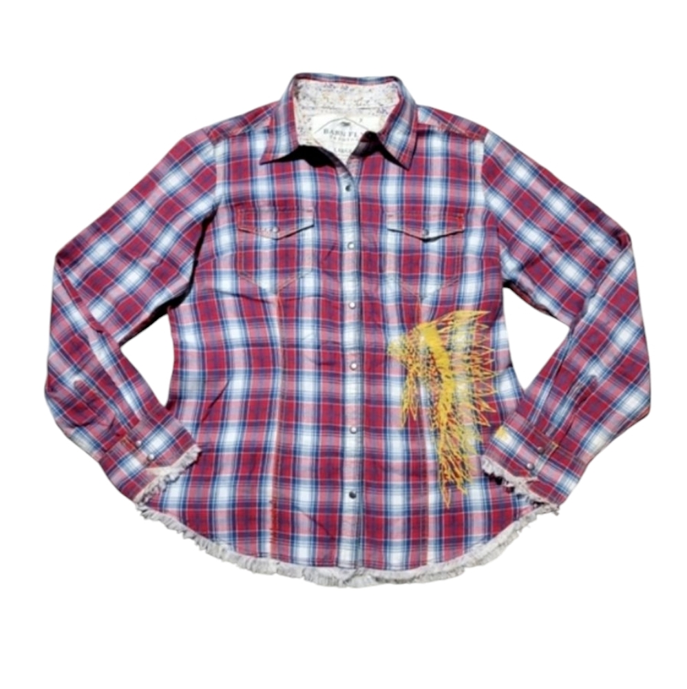 Barn Fly Trading Embroidered Plaid Snap Button Shirt